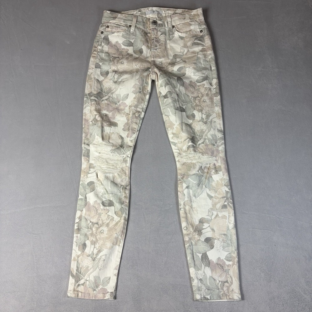 7 For All Mankind Skinny Ankle Women's Jeans Size 25 Light Floral Distressed